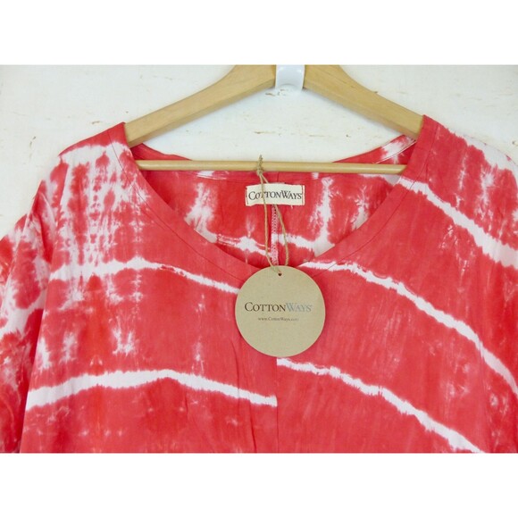 Cotton Ways Kaftan Caftan Womens One Size Red Tie Dye Rayon Dress NWT Boho Beach - Picture 4 of 14